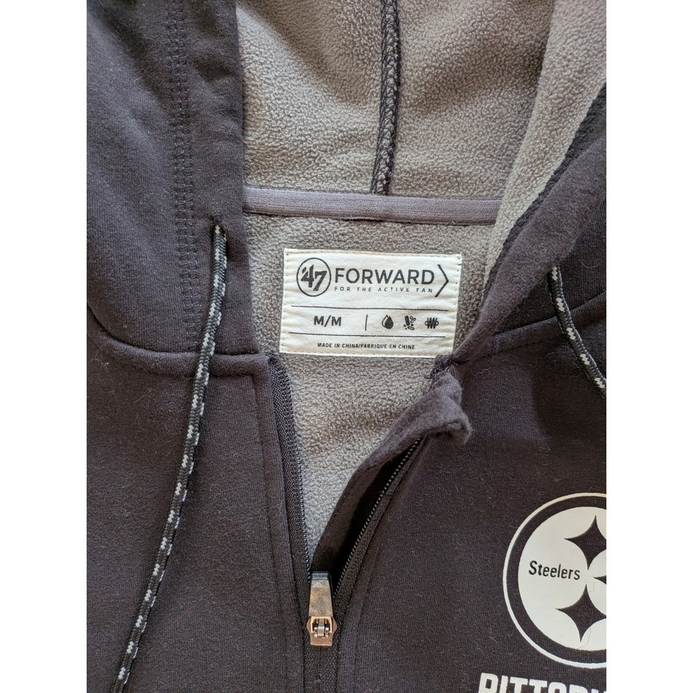 47 Brand Pittsburgh Steelers Full Zip Hoodie Jacket Forward Fleece Black Grey - Picture 4 of 8